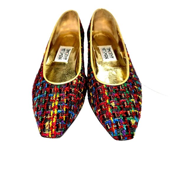 Vintage Hitsman Tweed Pumps Gold Heel Mob Wife Quiet Luxury Size 8N Spain - Picture 3 of 7